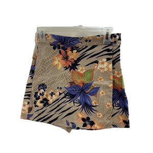 Cache Womens 2 Skort Tropical Floral Print Tan Multicolor Summer Shorts Y2K